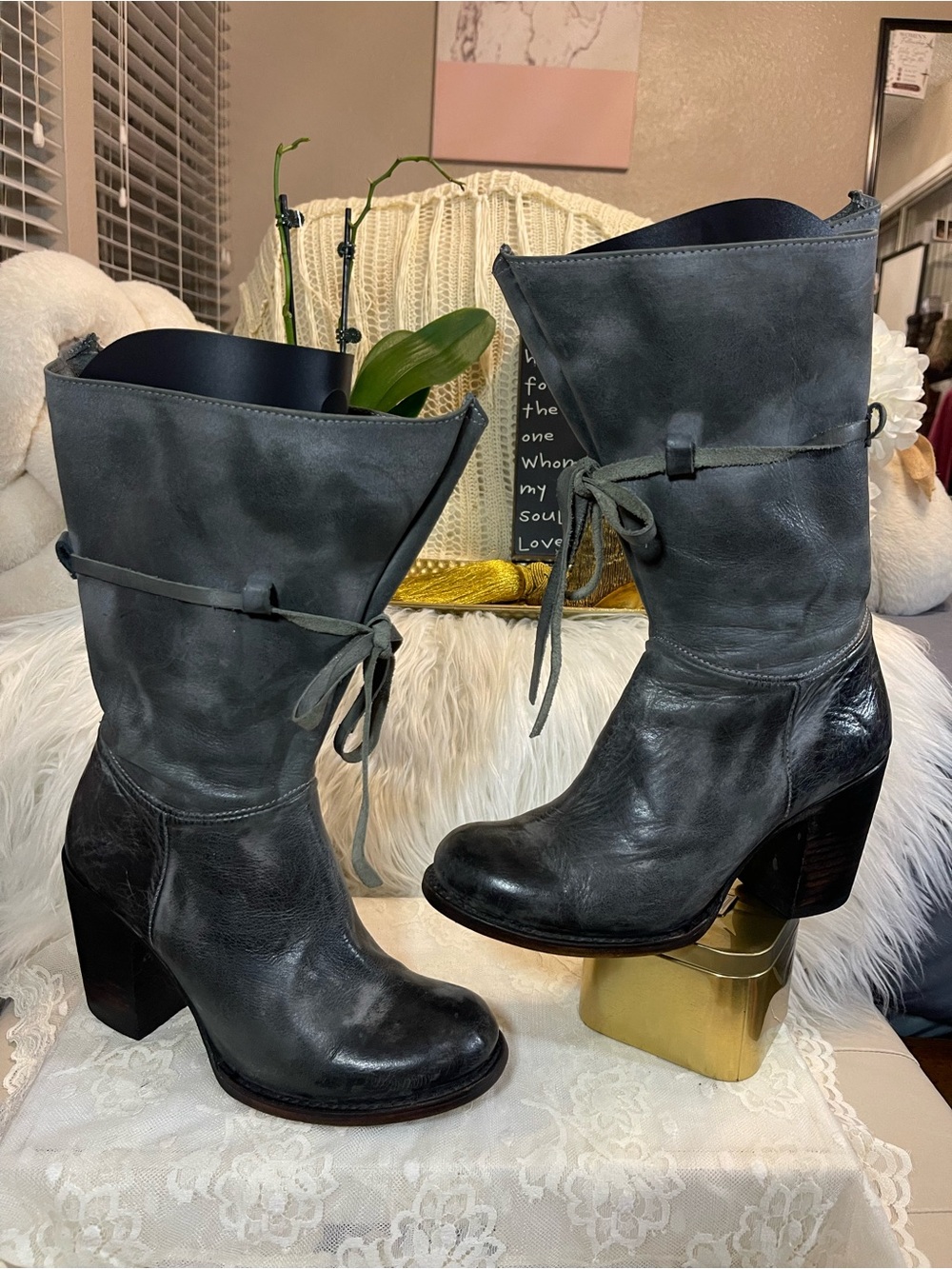 Freebird by Steven RARE/HTF “Guilt” Mid-Calf Boot in Grey Blue Ice MSRP$375